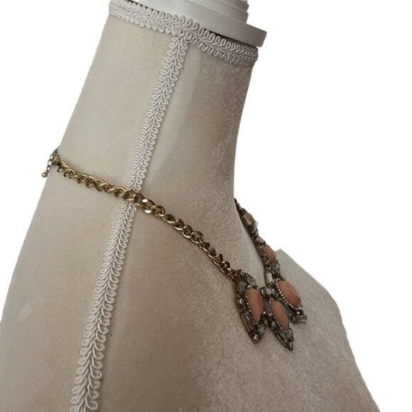 Vintage Necklace Statement Light Pink Cream Clear Boho Chunky Stone Rhinestone - Picture 8 of 10